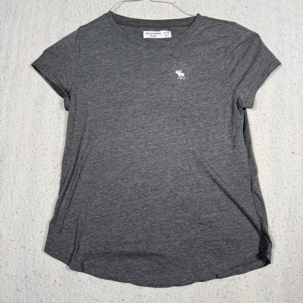 Abercrombie Kids Girls Gray Heather Short Sleeve Moose Logo T-Shirt Size 11/12